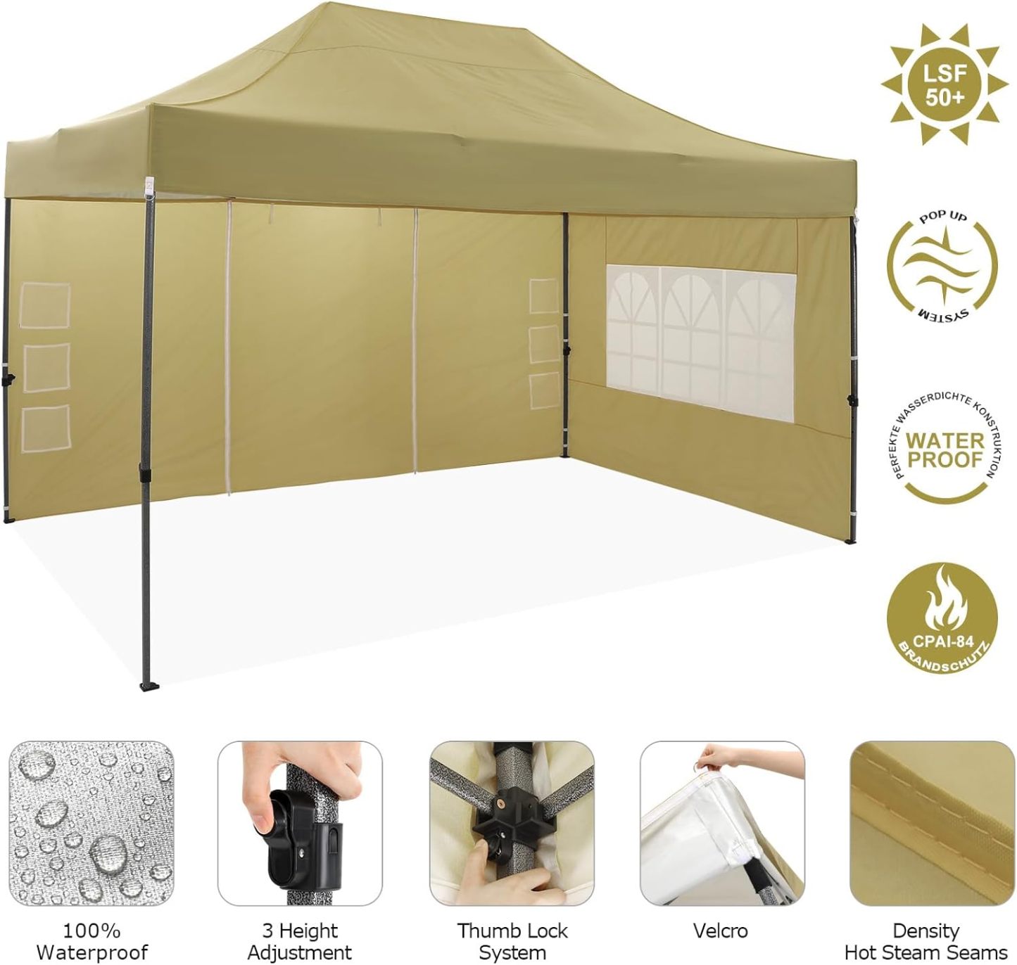 COBIZI - Toldo desplegable de 10 x 20 Pulgadas con 6 Paredes Laterales, toldo Impermeable para Eventos al Aire última intervensión, UPF 50+ cenador portátil para Fiestas, Playa, Camping, Boda,