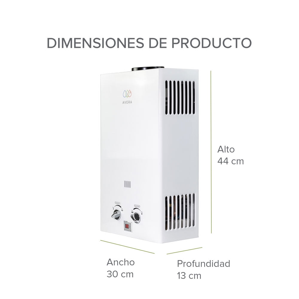 Calentador de Agua 6 Litros AVERA Boiler de Paso Gas Natural para 1 Servicio AVERA C6LNAT Calentador de Paso Uso Exclusivo Gas Natural