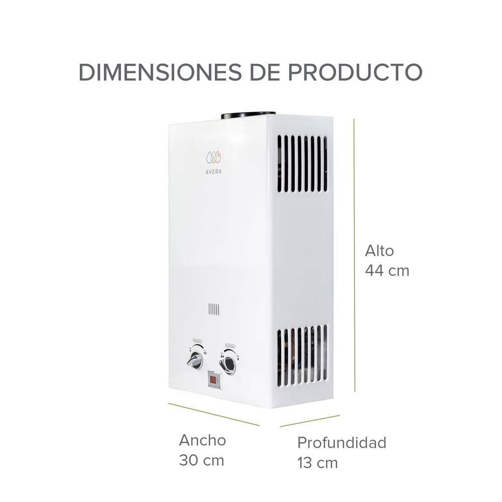 Calentador de Agua 6 Litros AVERA Boiler de Paso Gas Natural para 1 Servicio AVERA C6LNAT Calentador de Paso Uso Exclusivo Gas Natural