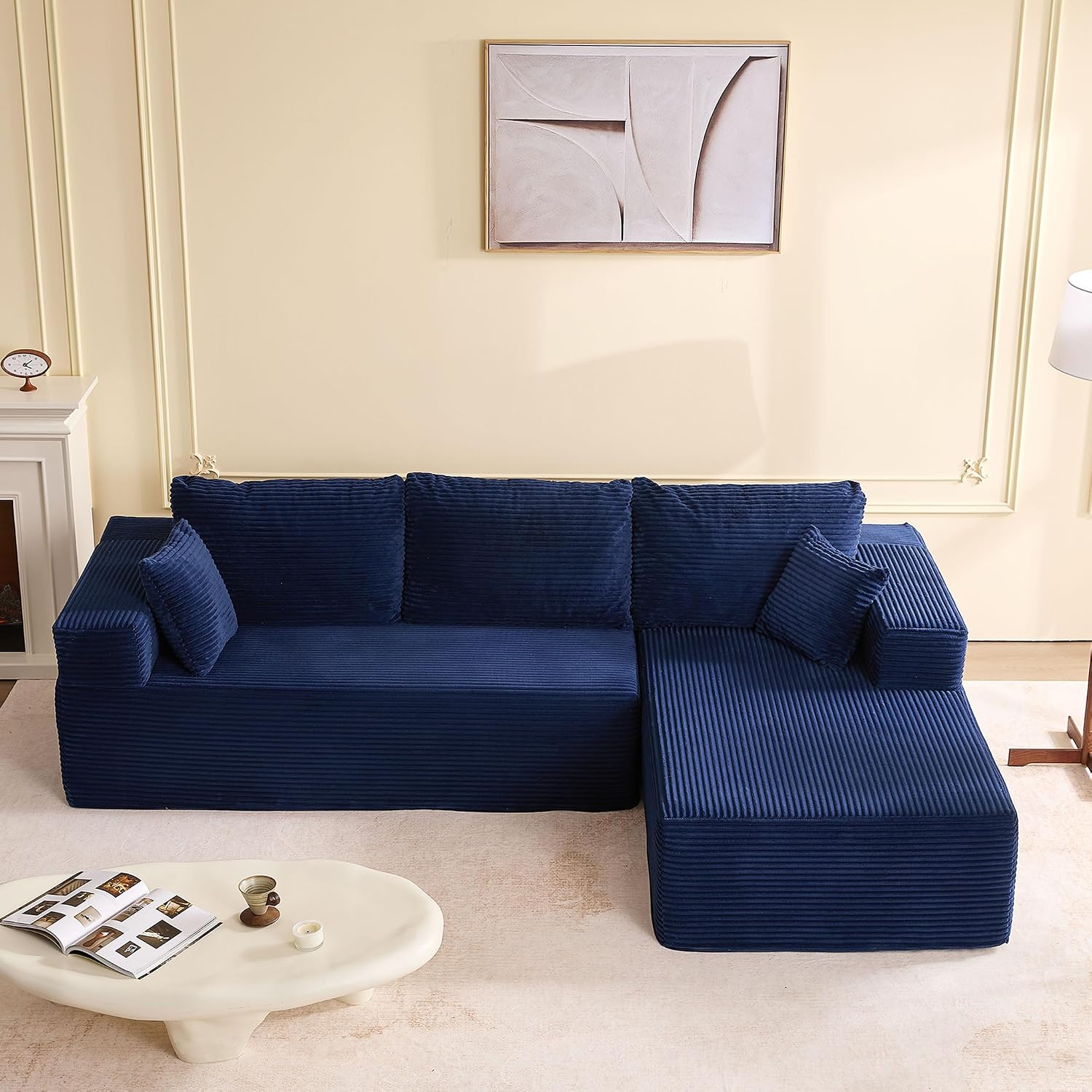 🛋️ Afuson Sofá Modular Seccional en Forma L de 107 Pulgadas, Asiento Profundo, Tapicería de Pana, Sin Montaje, Diseño Deshuesado para Sala de Estar