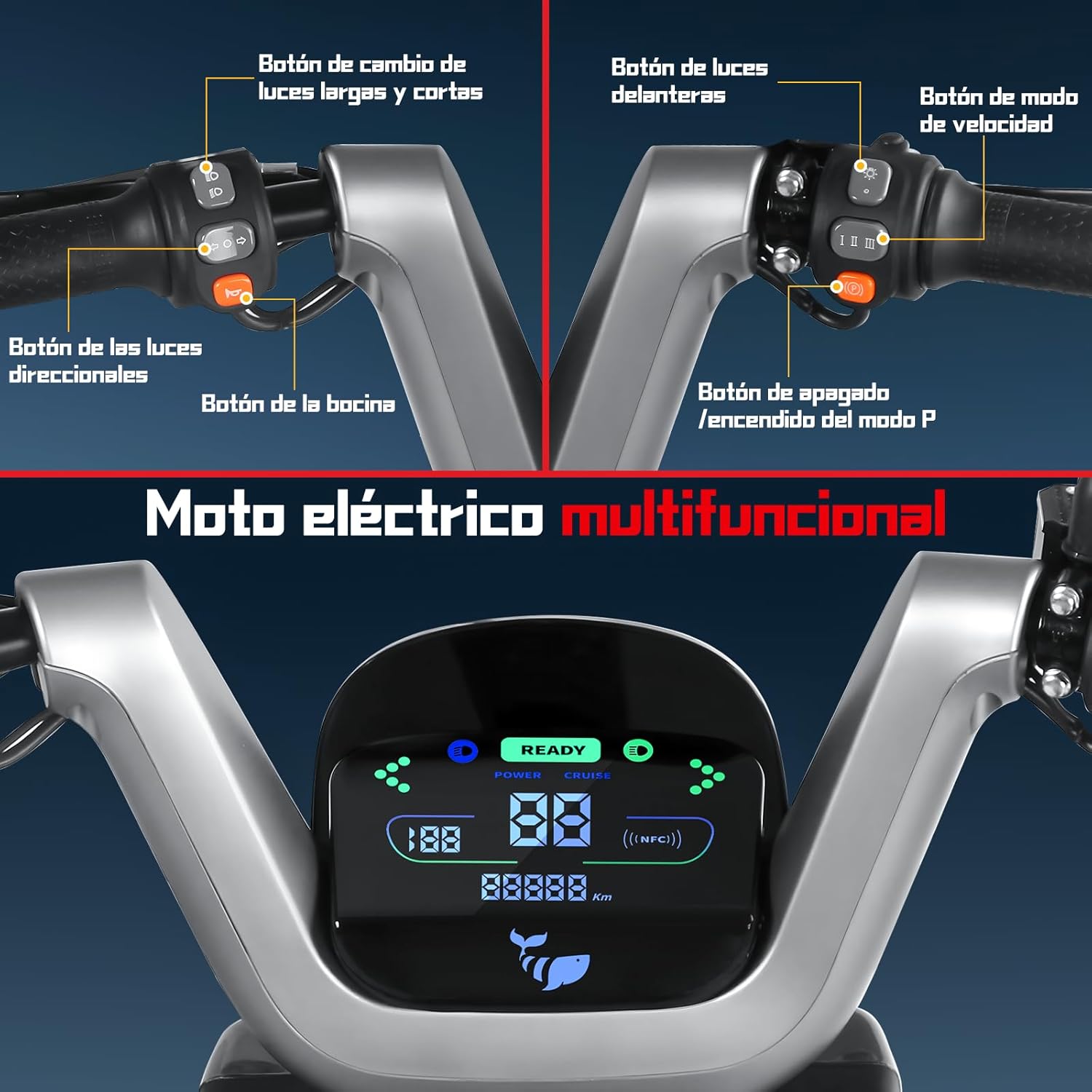 HONEYWHALE KC PRO Bicicleta Electrica para Adultos, Moto Electrica con Alarma, Potencia Motor Hasta 800W, Velocidad Máxima 45KM/H, Autonomía 60KM, Compatible con Desbloqueo NFC