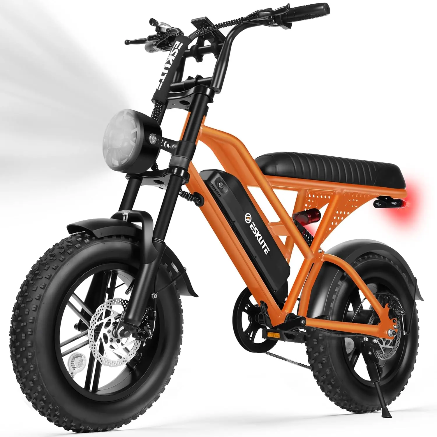 ⚡ESKUTE V100 Bicicleta Eléctrica para Adultos, Llantas Gruesas Fat‑Tire 16" Todoterreno, Motor Pico 1500W, Batería 48V 13Ah Larga Autonomía, Velocidad 45 km/h, Doble Suspensión, Ideal para Desplazamientos y Camping