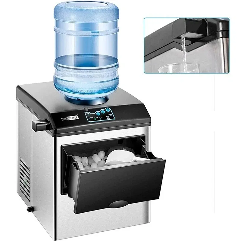 Máquina para hacer cubitos de hielo 2 en 1 para encimera, 48 libras/día con máquina combinada con dispensador de agua