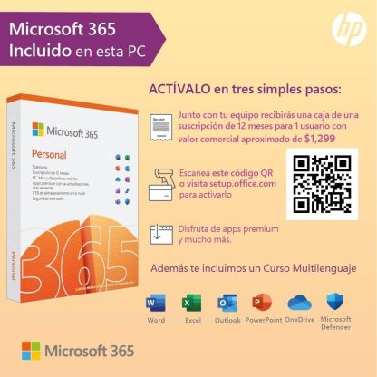 HP Laptop 15-fc0080la, AMD Ryzen 7, 16 GB, 512 GB SSD, 15.6, HD, Windows 11 Home, Teclado en Español, Garantía México, Plateado | Microsoft 365 Personal 12 Meses + Curso Multilenguajes