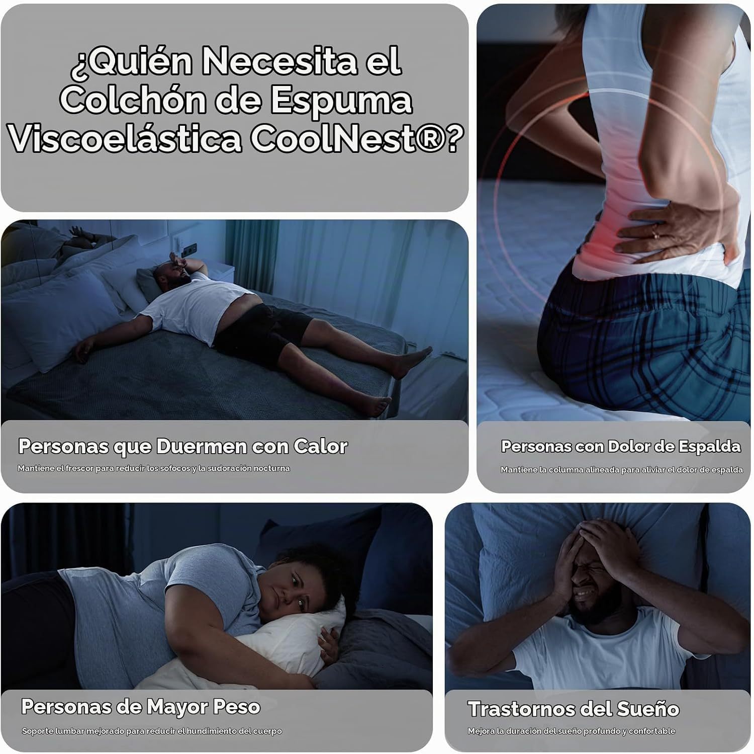 Sweetnight CoolNest 🛌 Colchón Espuma Viscoelástica Gel Refrescante 14 Pulgadas, Soporte Ergo 5 Zonas, Alivia Presión, Dureza Media, Certificado