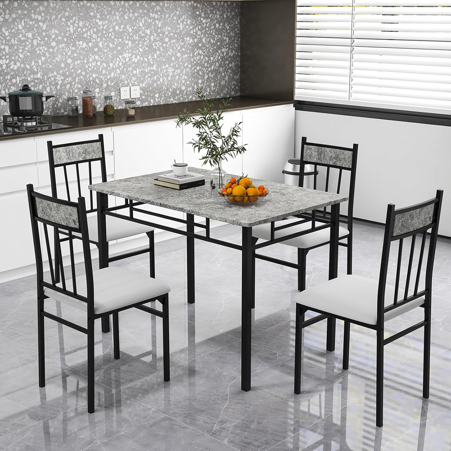 Tangkula - Juego de Mesa de Comedor FR 4, Mesa de Cocina y sillas con Marco de Metal y Asiento Acolchado, Juego de 4 mesas de Comedor y sillas para Comedor, Ahorro de Espacio