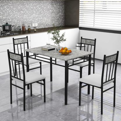 Tangkula - Juego de Mesa de Comedor FR 4, Mesa de Cocina y sillas con Marco de Metal y Asiento Acolchado, Juego de 4 mesas de Comedor y sillas para Comedor, Ahorro de Espacio