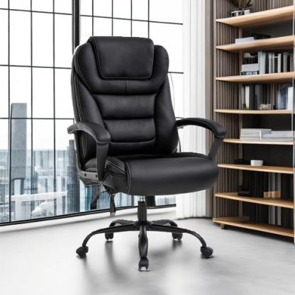 Silla de oficina grande y alta de 500 libras de asiento ancho, silla de computadora ergonómica con brazos de apoyo lumbar, respaldo alto, silla de computadora ejecutiva de piel sintético, para