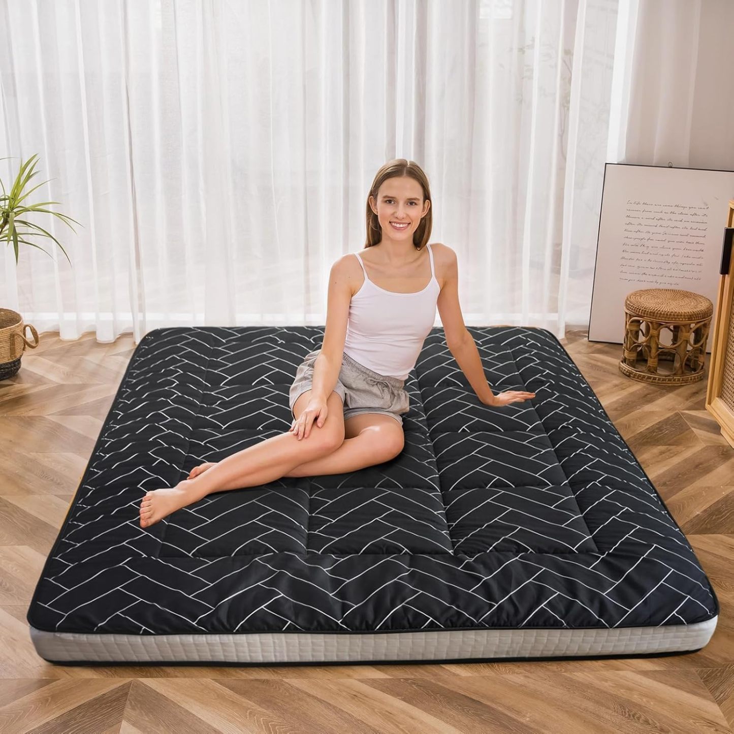 MAXYOYO - Puf plegable para sofá, cama, colchón de piso para adultos, extra grueso, 6 pliegues, sofá para recámara, sala de estar, beige, 135 x 240 cm