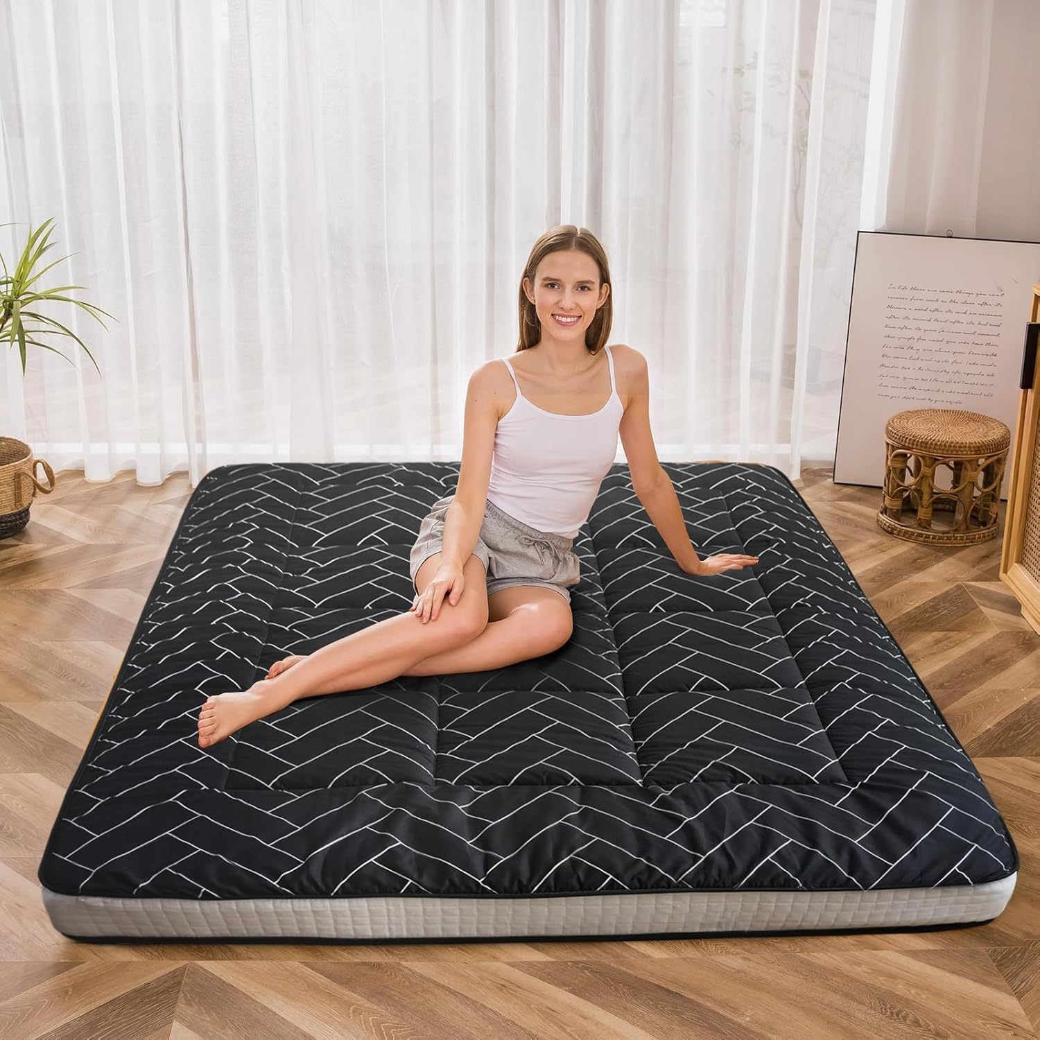 MAXYOYO - Puf plegable para sofá, cama, colchón de piso para adultos, extra grueso, 6 pliegues, sofá para recámara, sala de estar, beige, 135 x 240 cm