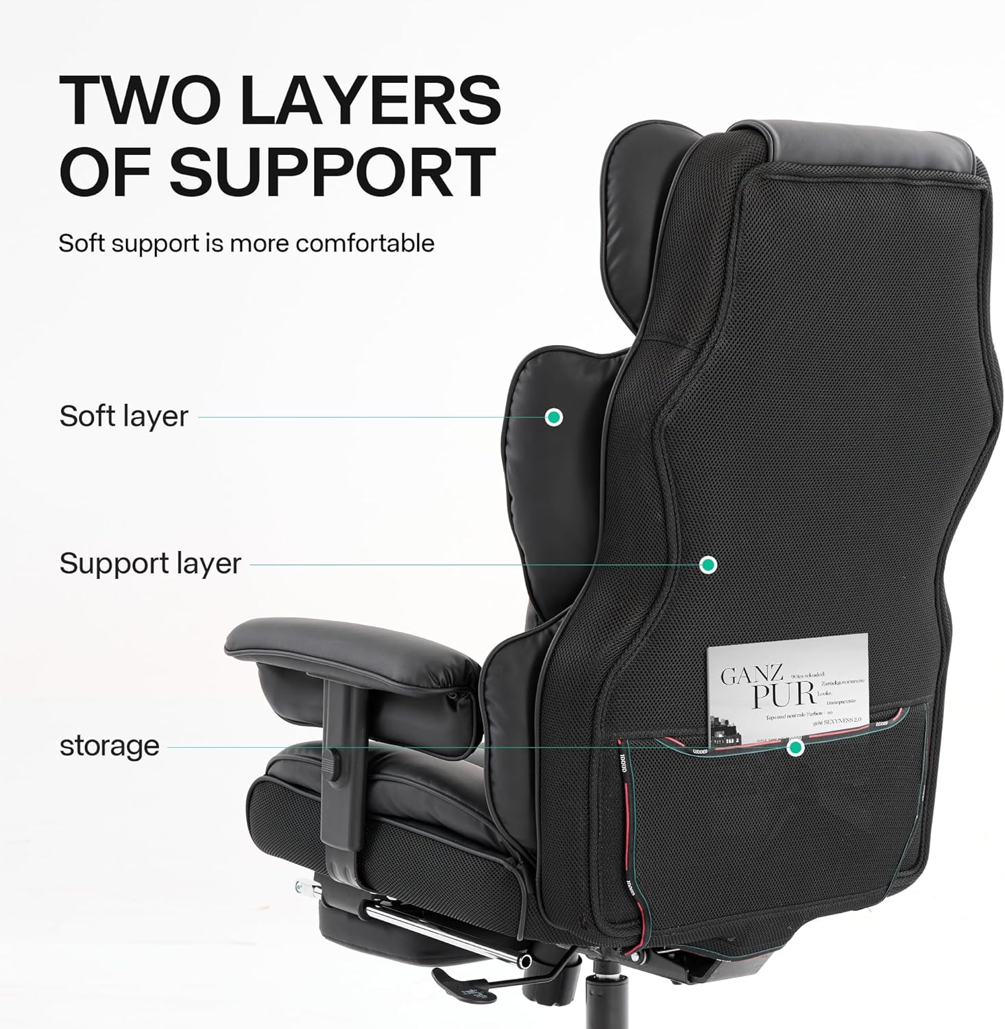 Gzagdecr - Silla de oficina grande y alta de 400 libras, silla de juego de piel sintético con respaldo alto, silla reclinable, silla de oficina ergonómica ejecutiva, soporte lumbar, silla de