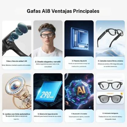 AI Smart Glasses Q8 with Live Translation & AI Assistant | Capture 4K-Quality Video & Photos, Hands-Free Calls, Stereo Music, Auto-Tinting Lenses, Bluetooth 5.3 for Sports & Travel