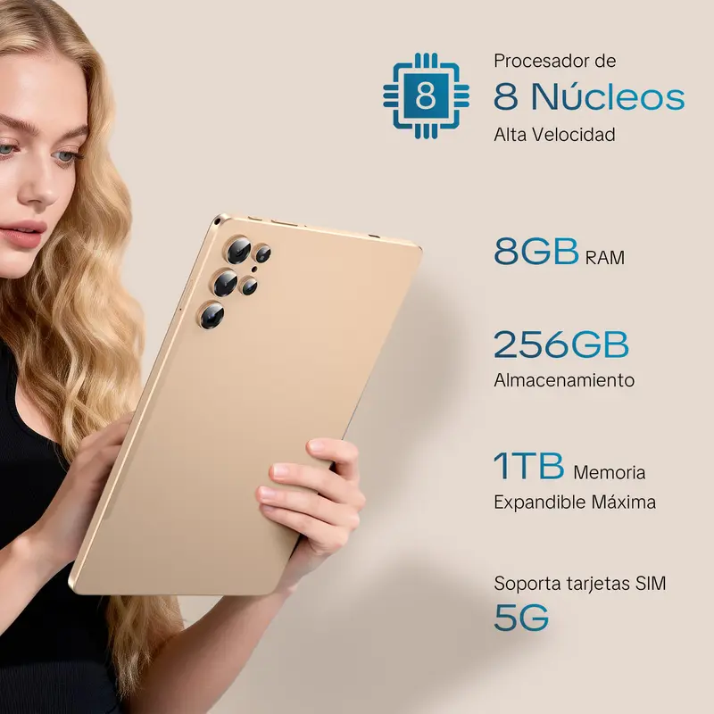 10.1 Inch Tablet | 8 Core Android 15.0 | 8GB RAM 256GB Storage | Dual Cameras | Bluetooth-compatible | Batería 10000mAh | WiFi 5G |