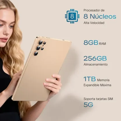10.1 Inch Tablet | 8 Core Android 15.0 | 8GB RAM 256GB Storage | Dual Cameras | Bluetooth-compatible | Batería 10000mAh | WiFi 5G |