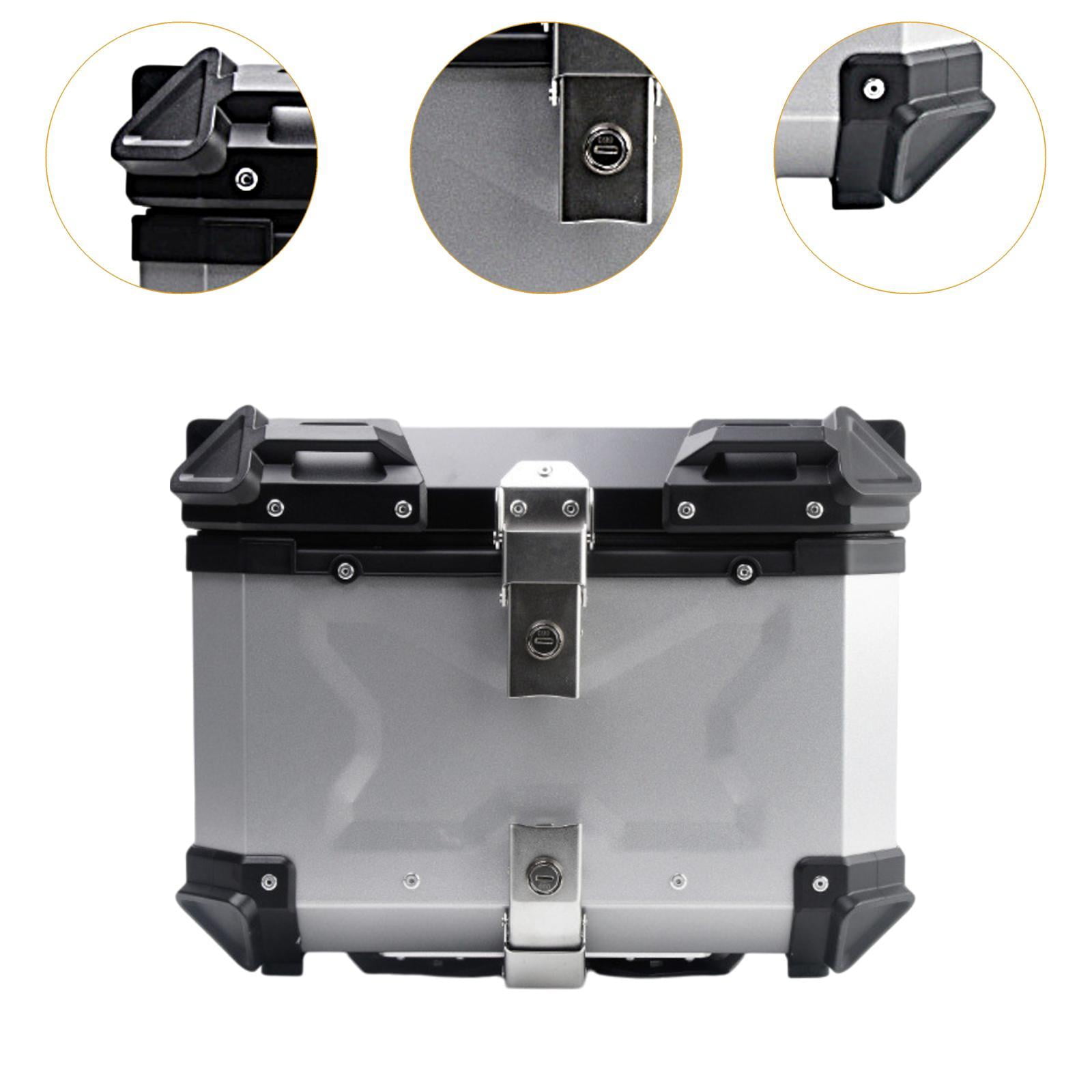 Baúl de motocicleta genérico, caja trasera, organizador de aluminio a prueba de golpes, caja para casco, baúl de almacenamiento de equipaje para 45L Plata