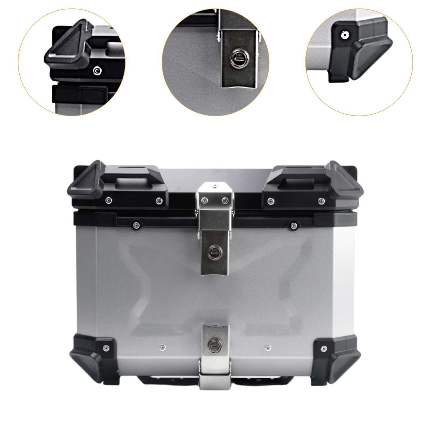 Baúl de motocicleta genérico, caja trasera, organizador de aluminio a prueba de golpes, caja para casco, baúl de almacenamiento de equipaje para 45L Plata