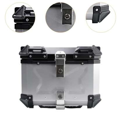 Baúl de motocicleta genérico, caja trasera, organizador de aluminio a prueba de golpes, caja para casco, baúl de almacenamiento de equipaje para 45L Plata
