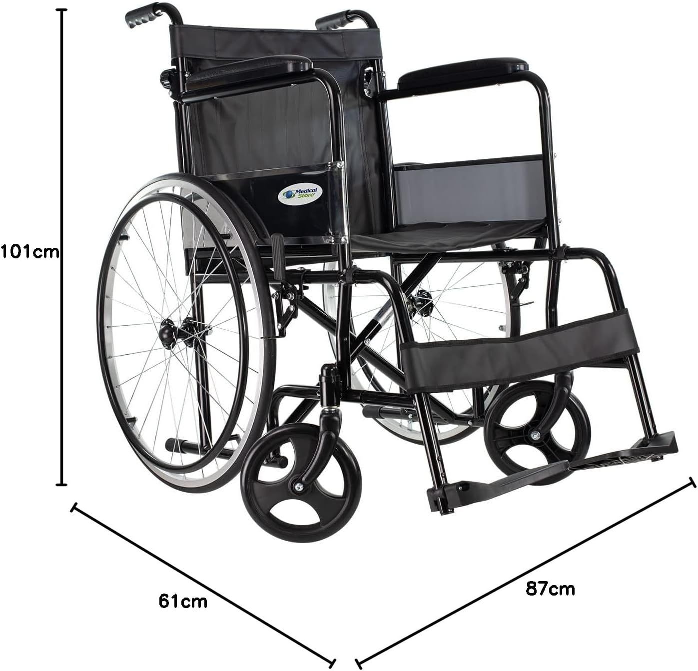 MEDICAL STORE Silla de Ruedas, Modelo 809F, Acero Resistente, Descansapies Desmontables, Descansabrazos Fijos Rectos, Asiento y Respaldo de Vinil Alta Resistencia. (ROJO)