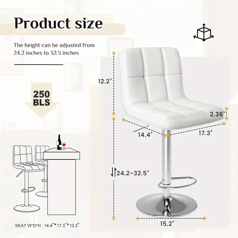 Set de 4 Taburetes de Bar Giratorios Premium - Cómodo Cuero PU, Altura de Mostrador, Diseño Moderno, Ajustables y Ergonómicos - Duraderos, Estables, Montaje Rápido