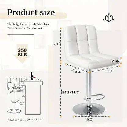 Set de 4 Taburetes de Bar Giratorios Premium - Cómodo Cuero PU, Altura de Mostrador, Diseño Moderno, Ajustables y Ergonómicos - Duraderos, Estables, Montaje Rápido