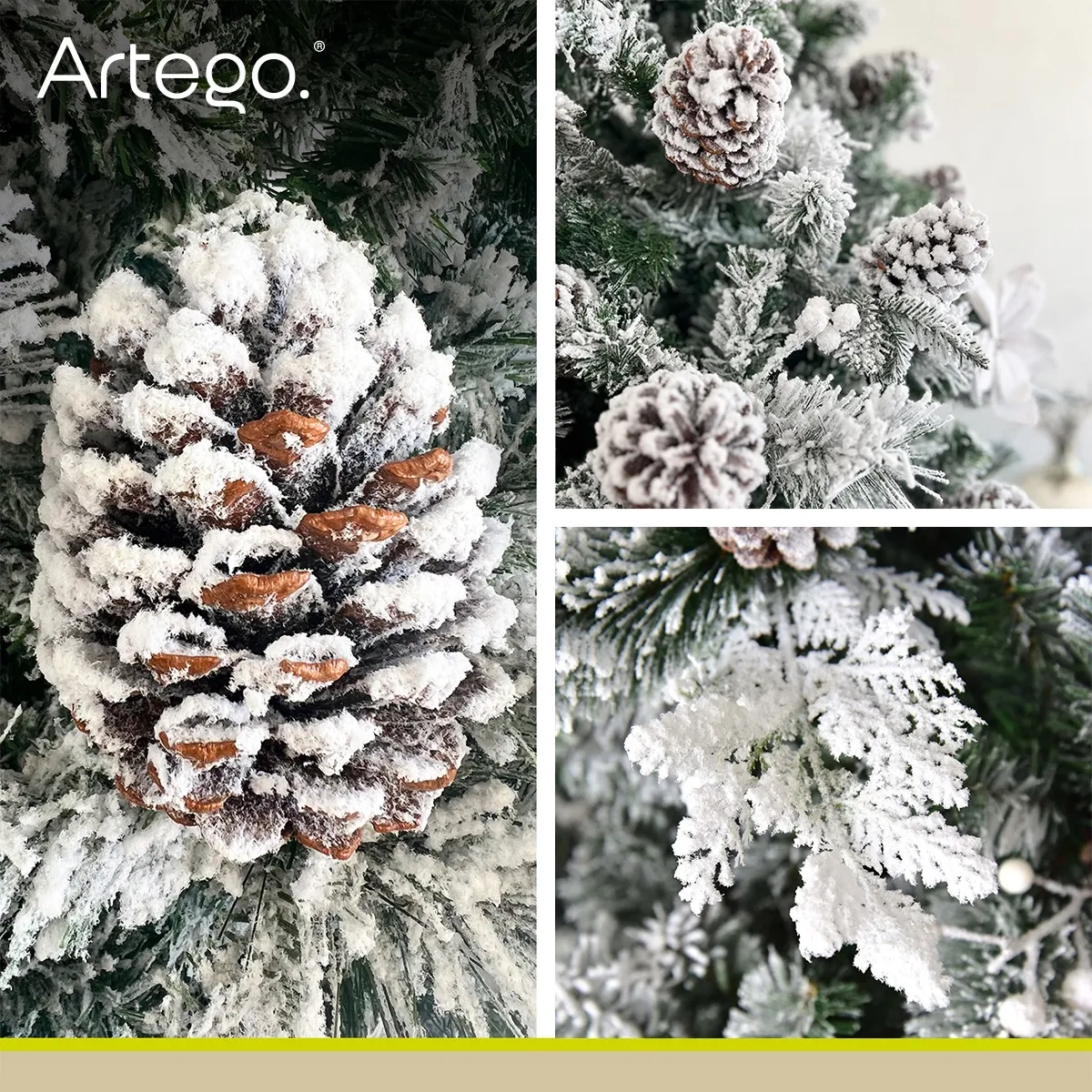 Árbol Navideño Nevado Alberta 1600ramas Piñas Gigantes 2.2m