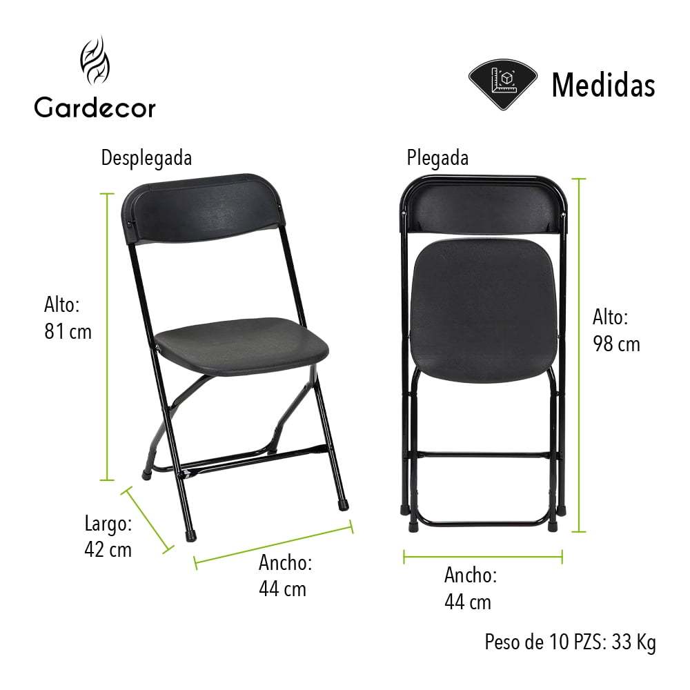 SET DE 10 SILLAS PLEGABLES PARA EVENTOS COLOR NEGRO GARDECOR