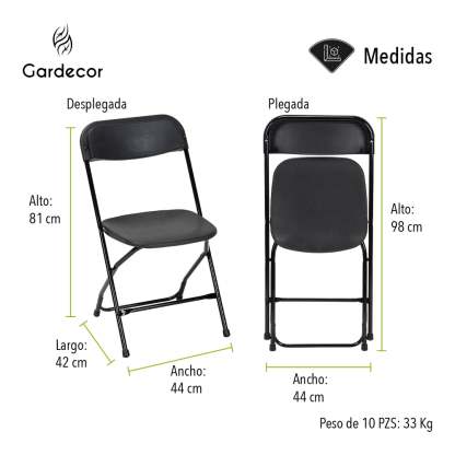 SET DE 10 SILLAS PLEGABLES PARA EVENTOS COLOR NEGRO GARDECOR