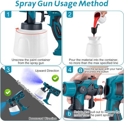 Pistola de Pintura, 800W Pistola para Pintar Eléctrica con Recipiente de 1400ml, Pulverizador de Pintura Multipropósito con 3 Modos de Pulverización y 4 Boquillas para Casas, Paredes, Muebles, Cercas
