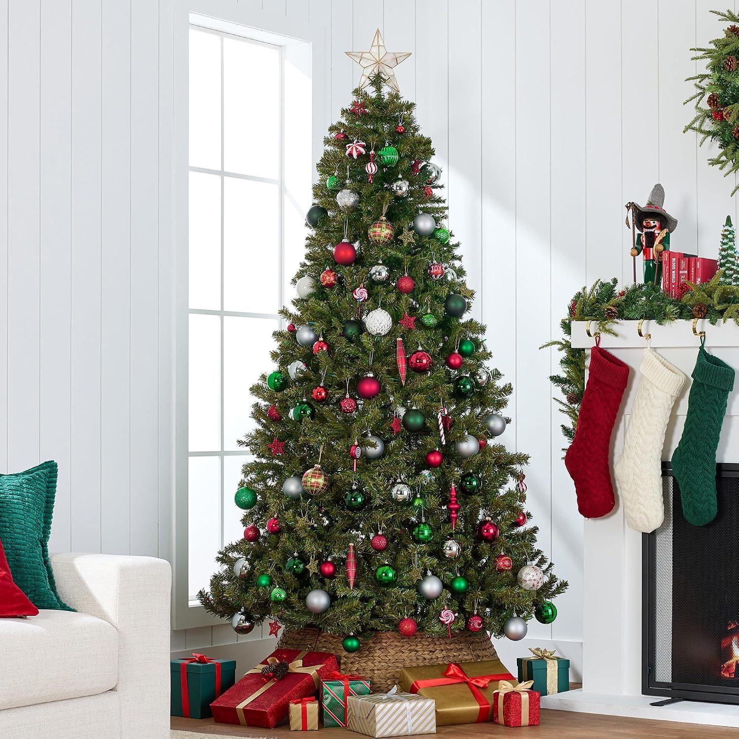 🎄Árbol de Navidad Artificial de 7 pies｜Abeto Realista ramas densas, montaje rápido y base de metal resistente
