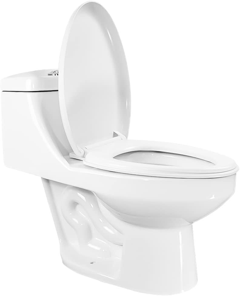 Inodoro de una Pieza para Baño, WC Escusado Color Blanco en Cerámica con Válvula de Carga y Descarga, con Asiento de Cierre Suave.
