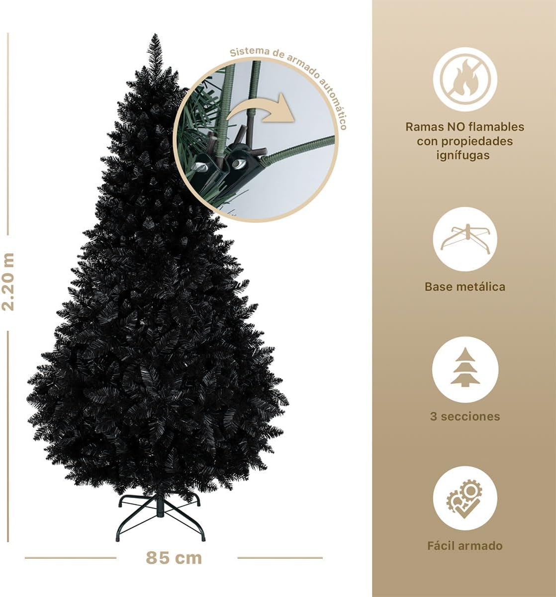 ESQUIMAL Árbol de Navidad Frondoso Pino Navideño Plegable, Cedro del Himalaya (Verde, 2.2 m)