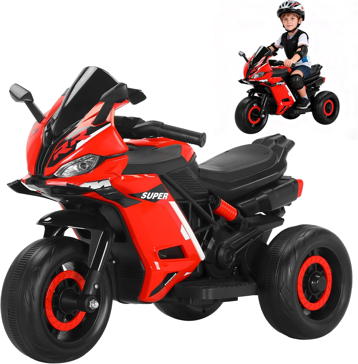HONEYWHALE 6688 Moto Electrica Infantil Niño, Carro Electrico Niño Montable con Luz Led y Musica, Triciclo con Modo de Retroceso, Velocidad Máxima 4KM/H, Autonomía de 45 Minutos