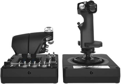 Logitech G Saitek Pro Flight X56 Rhino iluminación RGB, Wje de 16 bits de alerones y timón de profundidad, 189 controles programables, Plug and Play, exclusivas minipalancas analógicas controladas con los pulgares, RGB, USB, PC - Negro