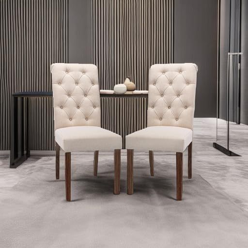 COLAMY - Juego de 6 sillas de Comedor con Botones y tapizadas, con Patas de Madera Maciza y Asiento Acolchado para Comedor, Cocina, Color Gris