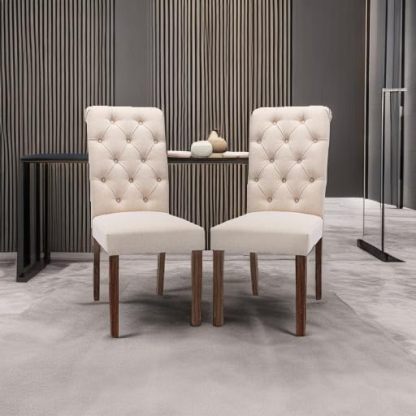 COLAMY - Juego de 6 sillas de Comedor con Botones y tapizadas, con Patas de Madera Maciza y Asiento Acolchado para Comedor, Cocina, Color Gris