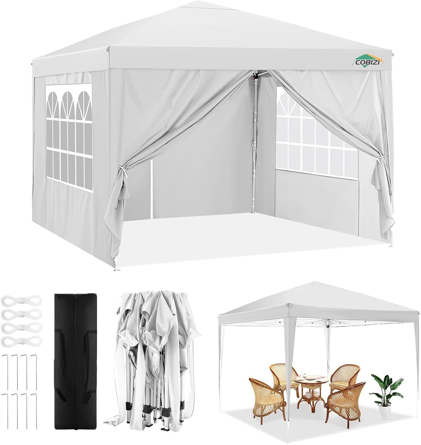 COBIZI - Toldo desplegable de 10 x 20 Pulgadas con 6 Paredes Laterales, toldo Impermeable para Eventos al Aire última intervensión, UPF 50+ cenador portátil para Fiestas, Playa, Camping, Boda,