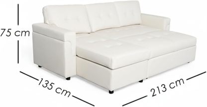 Ilios Innova | Sofá Cama Kairo de Cuero Sintético, Chaise Longue/Cama Extraíble, 3 Plazas, Estructura de Madera, Funcional y Moderno.