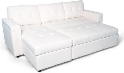 Ilios Innova | Sofá Cama Kairo de Cuero Sintético, Chaise Longue/Cama Extraíble, 3 Plazas, Estructura de Madera, Funcional y Moderno.