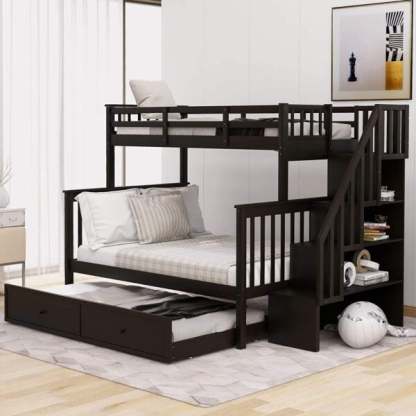 Oferta de liquidación: litera doble sobre una cama completa con cajón, 4 espacios de almacenamiento y barandilla