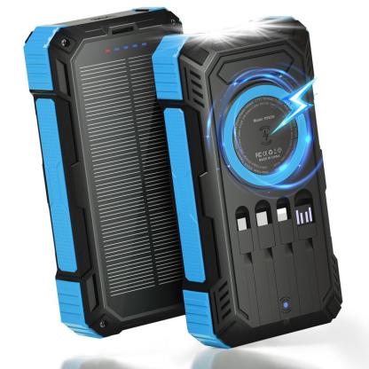 49800mAh Banco de energía solar portátil con carga rápida de 22.5W y carga inalámbrica de 15W, 4 cables integrados, 6 salidas y 2 entradas. Potente y versátil, ideal para viajes, campamentos y emergencias. banco de energía solar, energía portátil, tecnolo