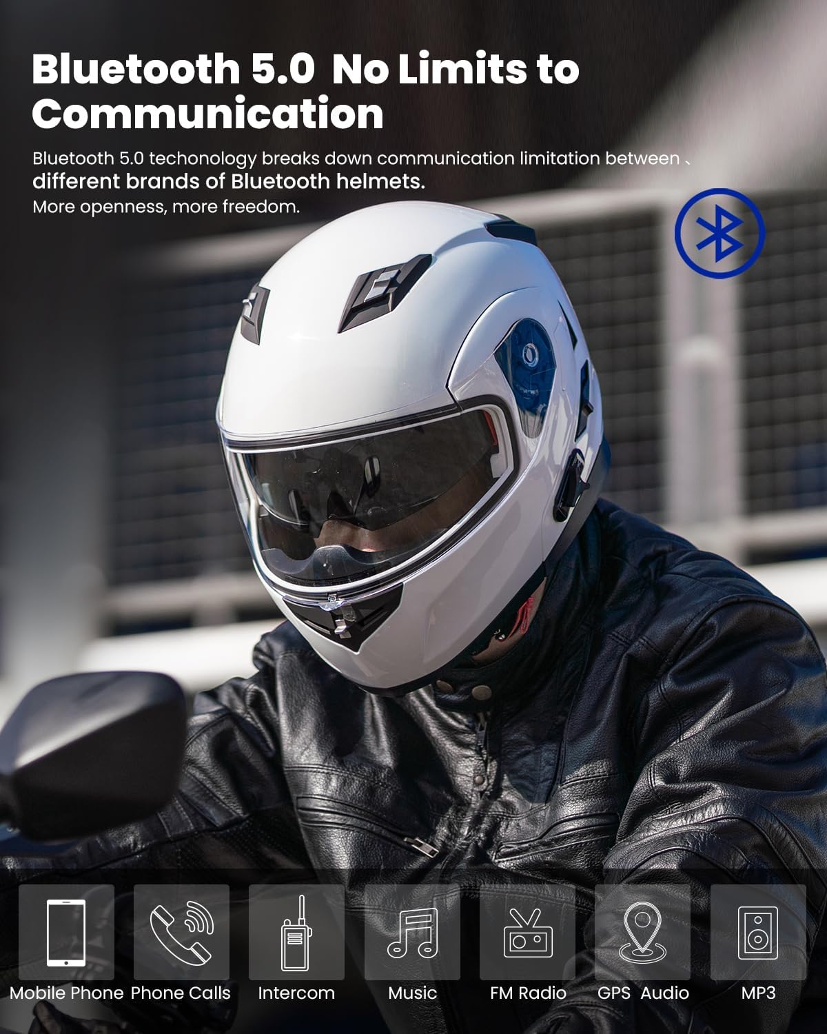 ILM - Casco de Motocicleta Modular Integrado con Bluetooth, con protección Solar para Mp3, Modelo 953/953 Pro