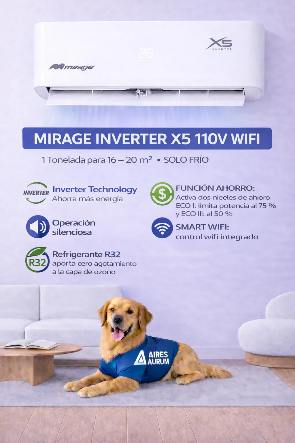 Minisplit Inverter X5 110v 115v Mirage 1 Tonelada 12000 Wifi
