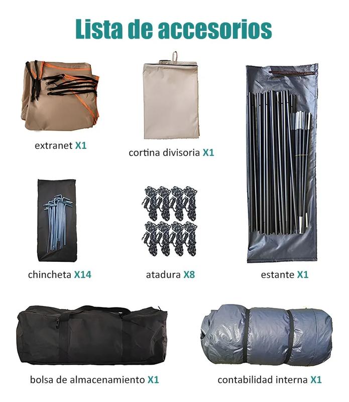 Carpa Puegarou 4-6 Personas Verde Oscuro con Protección de Lluvia y Mosquiteras