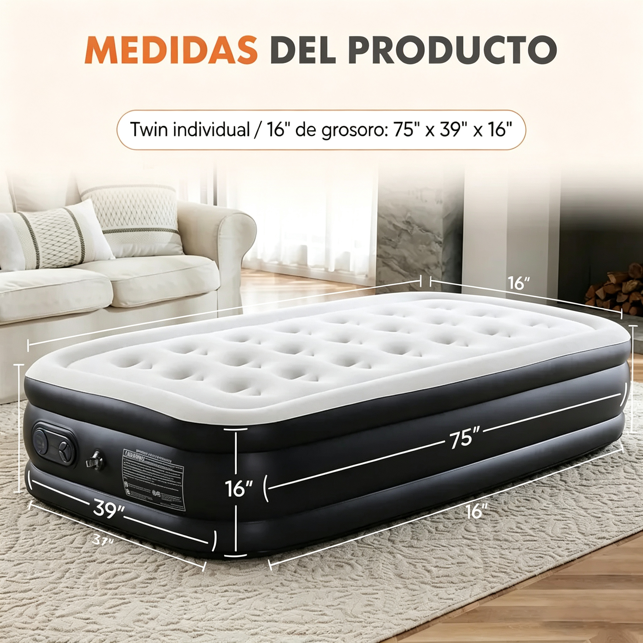 Colchón inflable portátil de inflado rápido – Colchón de aire con bomba integrada de alta capacidad, doble altura, base antideslizante, capacidad de carga de 660 libras (aprox. 300 kg), para el hogar y acampada (equipo de descanso para actividades al aire