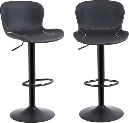 Youhauchair - Juego de 2 taburetes de bar de piel sintética con respaldo y sillas giratorias de altura ajustable, moderno taburete de cocina sin brazos, color negro