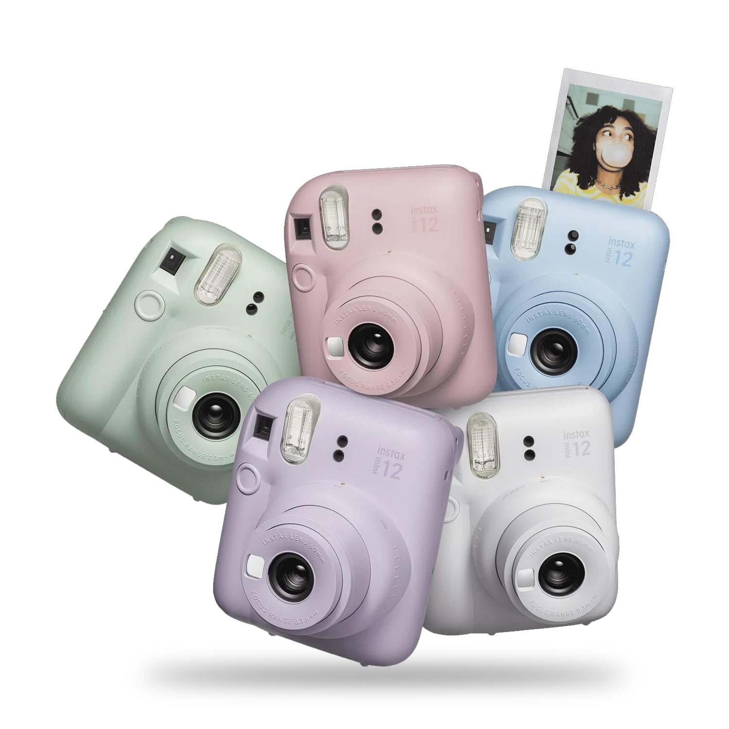 Fujifilm Instax Mini 12 cámara instantánea + paquete de accesorios MiniMate y funda personalizada compatible + Fuji Instax Film Value Pack (50 hojas) Álbum de fotos de diseño flamenco (verde menta)