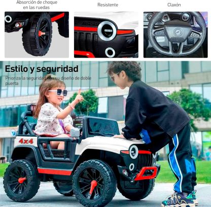 Bluelander Carro Electrico Tipo Jeep Montable Niño Niña, 69*61*105 Cm, Carro Electrico 5 KM/H, Carrito Montable Electrico Musical, Luz Led, Control Remoto, Puerto USB, MIC, Bateria Recargable (Rojo)