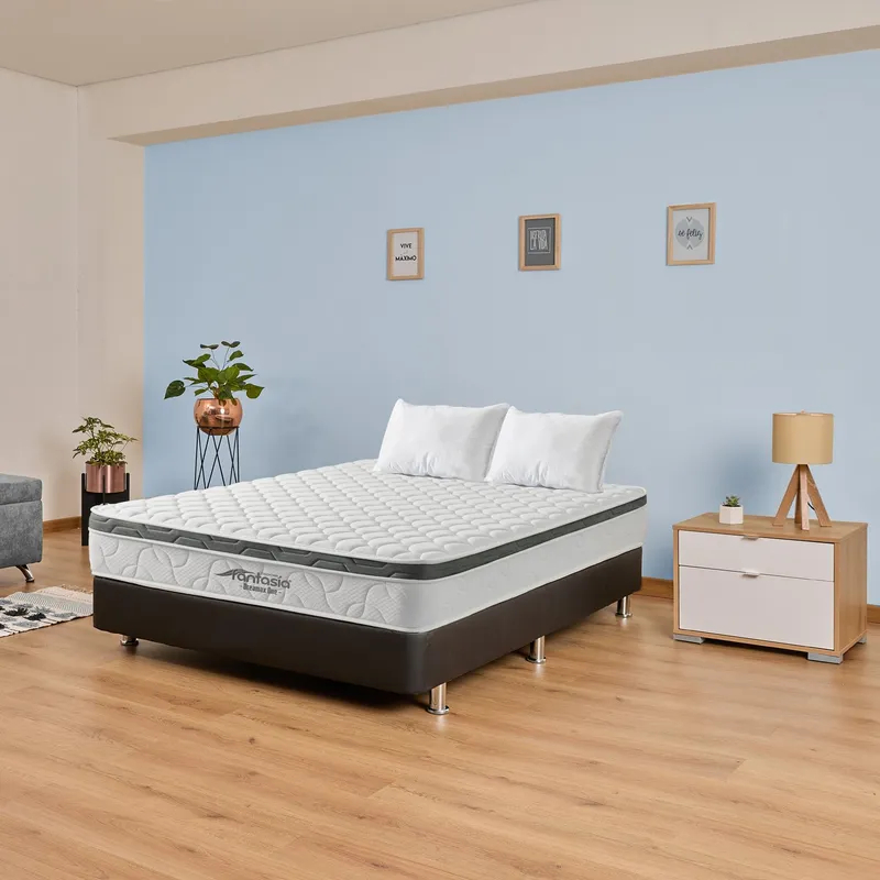 Colchón con Base Cama Doble Firmeza Media Ortopédico Resortado con Pillow Dreamax One 140 x 190 cm + 2 Almohadas Colchones Fantasía