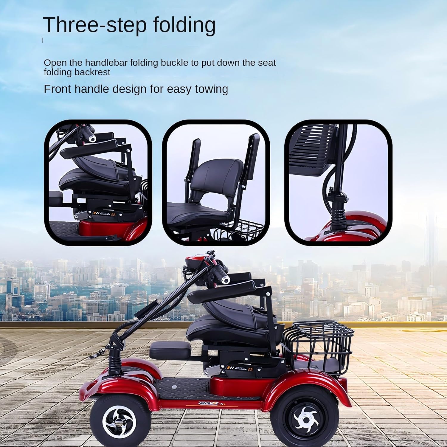 Scooters Eléctricos de 4 Ruedas,Silla de Ruedas Eléctrica Móvil para Adultos Mayores Scooters Eléctricos Plegables de 380W para Adultos Mayores,48v20ah Carga: 200kg(440lb) Autonomía hasta 25 Millas (Azul /Motor doble)