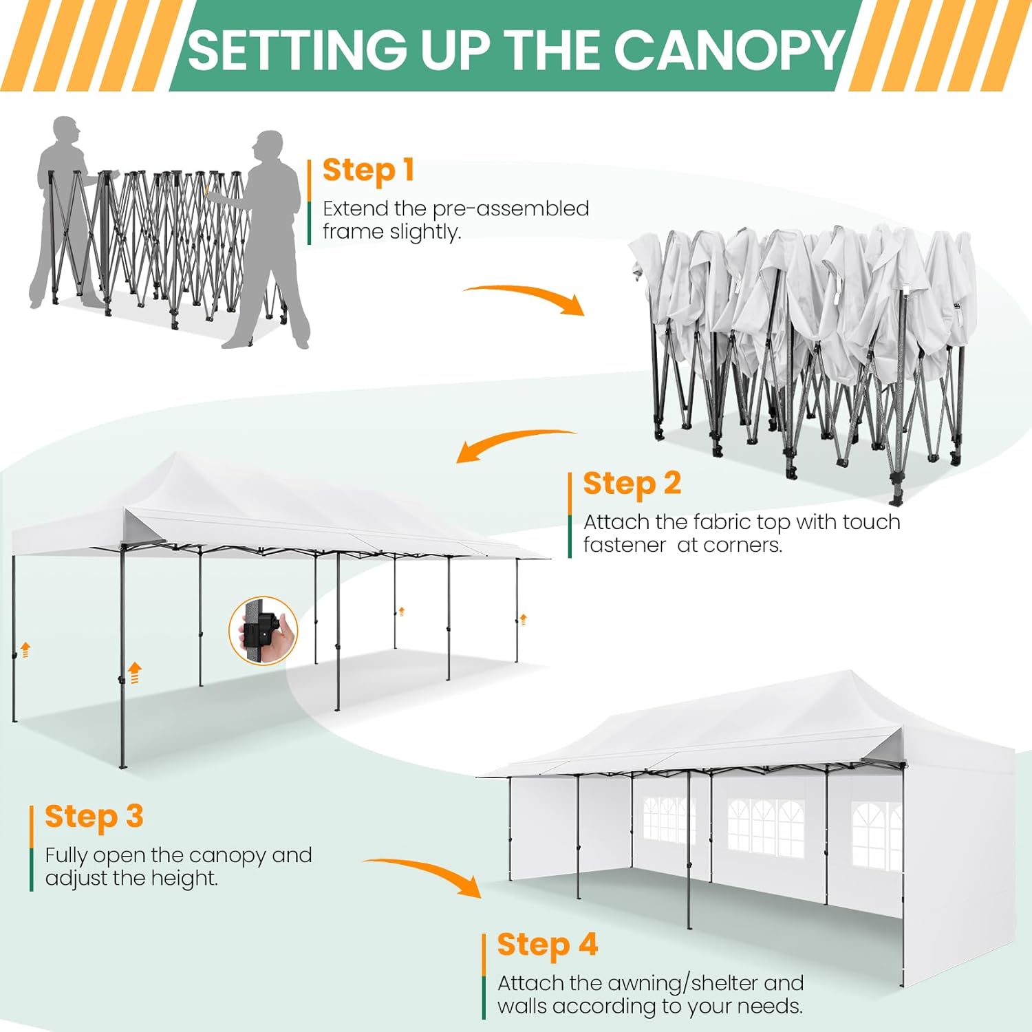 COBIZI - Toldo desplegable de 10 x 20 Pulgadas con 6 Paredes Laterales, toldo Impermeable para Eventos al Aire última intervensión, UPF 50+ cenador portátil para Fiestas, Playa, Camping, Boda,